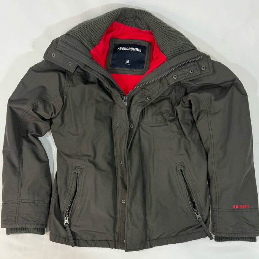 Men's Abercrombie Gray Bomber Jacket w/ Hood Size MEDIUM